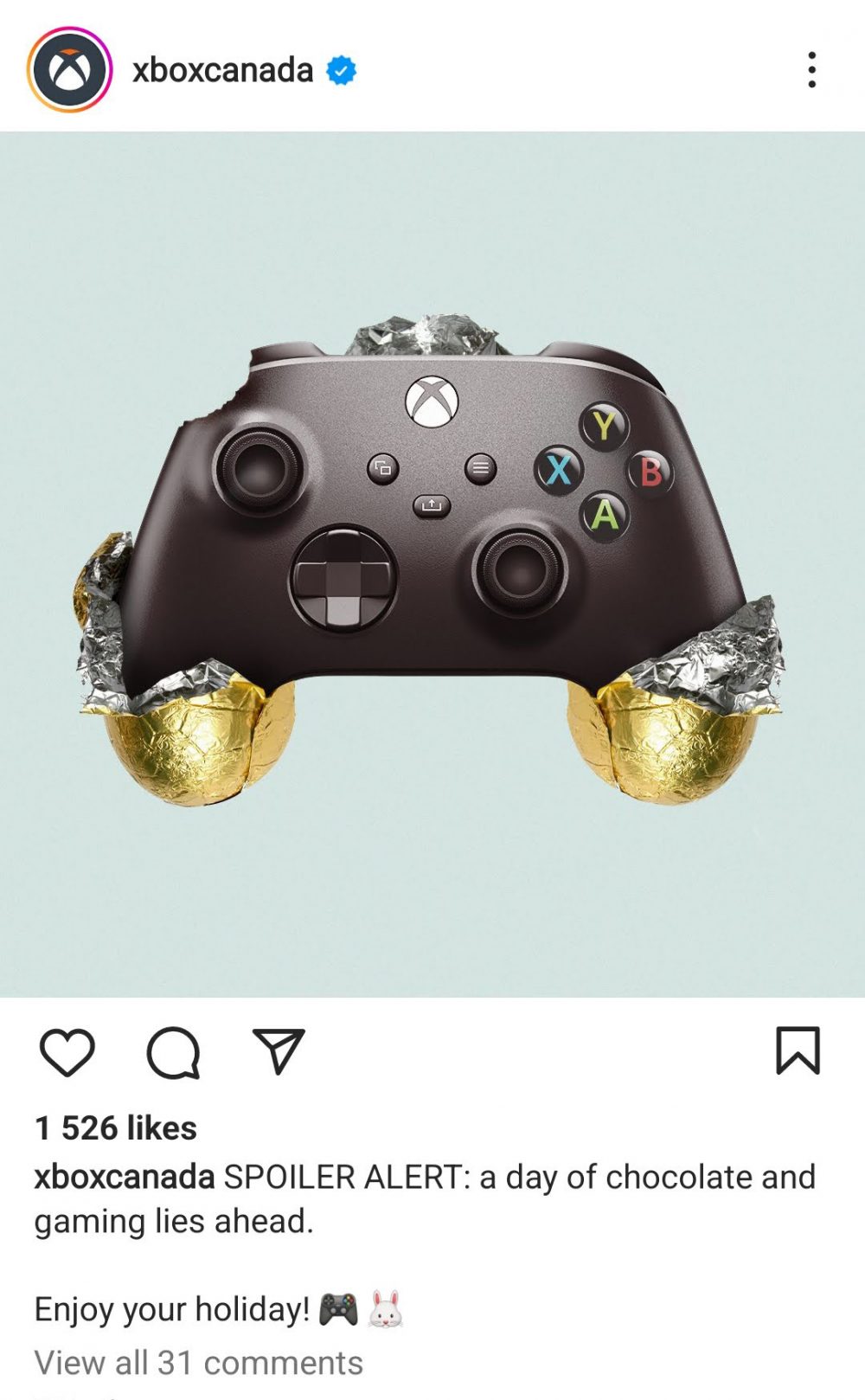 Screenshot of post on Xbox Canada's Instagram